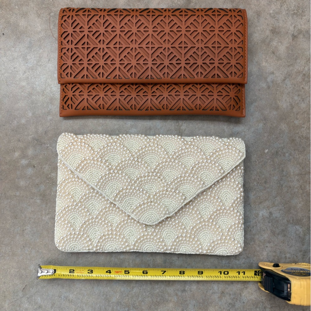 Francesca’s Clutch or Crossbody Bundle – White Beaded + Brown Cutout (Set of 2) - Picture 10 of 11